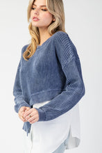 Denim Stone Washed Asymmetrical Sweater Layered Shirt