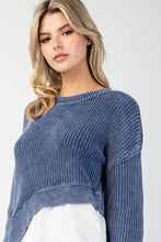 Denim Stone Washed Asymmetrical Sweater Layered Shirt