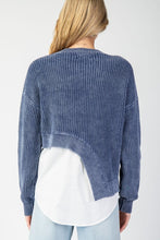 Denim Stone Washed Asymmetrical Sweater Layered Shirt