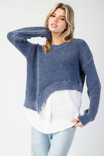 Denim Stone Washed Asymmetrical Sweater Layered Shirt