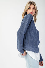 Denim Stone Washed Asymmetrical Sweater Layered Shirt