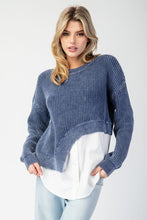 Denim Stone Washed Asymmetrical Sweater Layered Shirt