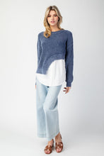 Denim Stone Washed Asymmetrical Sweater Layered Shirt