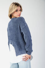 Denim Stone Washed Asymmetrical Sweater Layered Shirt