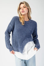 Denim Stone Washed Asymmetrical Sweater Layered Shirt