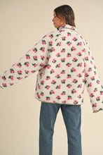 Off White Floral Print Sherpa Jacket Contrast Piping Detail