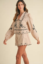 Lt Taupe Embroidered Collar Shirt And Shorts Set