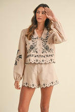 Lt Taupe Embroidered Collar Shirt And Shorts Set