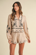 Lt Taupe Embroidered Collar Shirt And Shorts Set