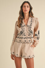 Lt Taupe Embroidered Collar Shirt And Shorts Set