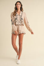 Lt Taupe Embroidered Collar Shirt And Shorts Set