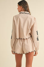 Lt Taupe Embroidered Collar Shirt And Shorts Set