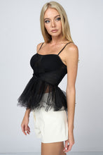 Black Luxe Sheer Mesh See-Thru Tulle Ruffled Cami Top