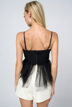 Black Luxe Sheer Mesh See-Thru Tulle Ruffled Cami Top