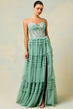 Sage Bustier Corset Top Ruffle A Line Dress