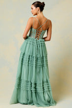 Sage Bustier Corset Top Ruffle A Line Dress