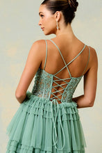 Sage Bustier Corset Top Ruffle A Line Dress