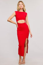 Red Midi-Long Bodycon Dress With Cutout Waist