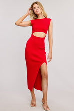 Red Midi-Long Bodycon Dress With Cutout Waist