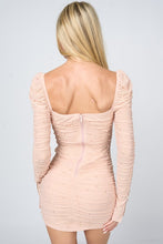 Pale Rose Luxe Pearl Mesh Sweetheart Long Sleeves Mini Dress