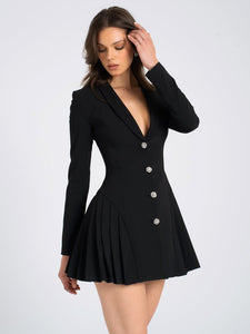 Ria Black Blazer Mini Dress With Pleated Detail