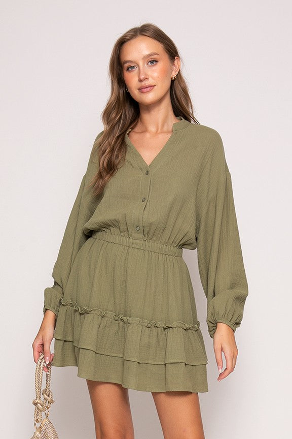 Olive Boho Pumpkin Patch Tiered Dress