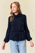 Black Brushed Floral Stretch Lace Turtle Neck Top