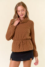 Coffee Brushed Floral Stretch Lace Turtle Neck Top