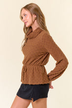 Coffee Brushed Floral Stretch Lace Turtle Neck Top