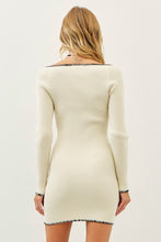 Cream/Black Sweetheart Contrast Stitch Sweater Bodycon Dress