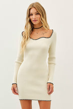 Cream/Black Sweetheart Contrast Stitch Sweater Bodycon Dress