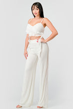 Ivory Multi Luxe Sequins Ruffle Drap Cropped Top And Pants Set