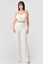 Ivory Multi Luxe Sequins Ruffle Drap Cropped Top And Pants Set