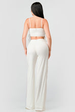 Ivory Multi Luxe Sequins Ruffle Drap Cropped Top And Pants Set