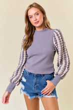 Grey Stripe Popcorn Textured Puff Long Sleeve Top