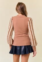 Latte Stripe Popcorn Textured Puff Long Sleeve Top