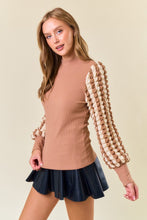 Latte Stripe Popcorn Textured Puff Long Sleeve Top