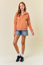 Apricot Tan Fleece French Terry & Rib Mix Mock Neck Sweatshirt