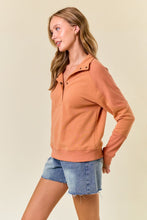 Apricot Tan Fleece French Terry & Rib Mix Mock Neck Sweatshirt