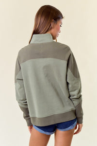 Olive Fleece French Terry & Rib Mix Mock Neck Sweatshirt