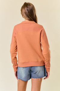 Apricot Tan Fleece French Terry & Rib Mix Mock Neck Sweatshirt