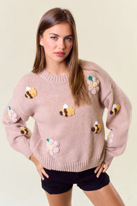 Blush Pink Bee Knit Sweater