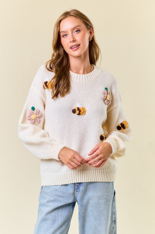 Ivory Bee Knit Sweater