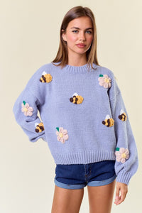 Pastel Blue Bee Knit Sweater