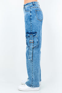 Blue Wash Straight Leg Cargo Jeans