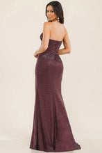 Burgundy Strapless Glitter Long Train Mermaid Maxi Dress