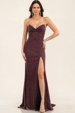 Burgundy Strapless Glitter Long Train Mermaid Maxi Dress