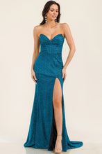 Teal Strapless Glitter Long Train Mermaid Maxi Dress