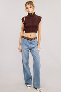 Burgundy Soft Ribbed High Neck Crop Sweater Top