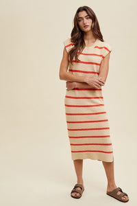 Ecru/Poppy Striped Muscle Tank Sweater Midi Dress